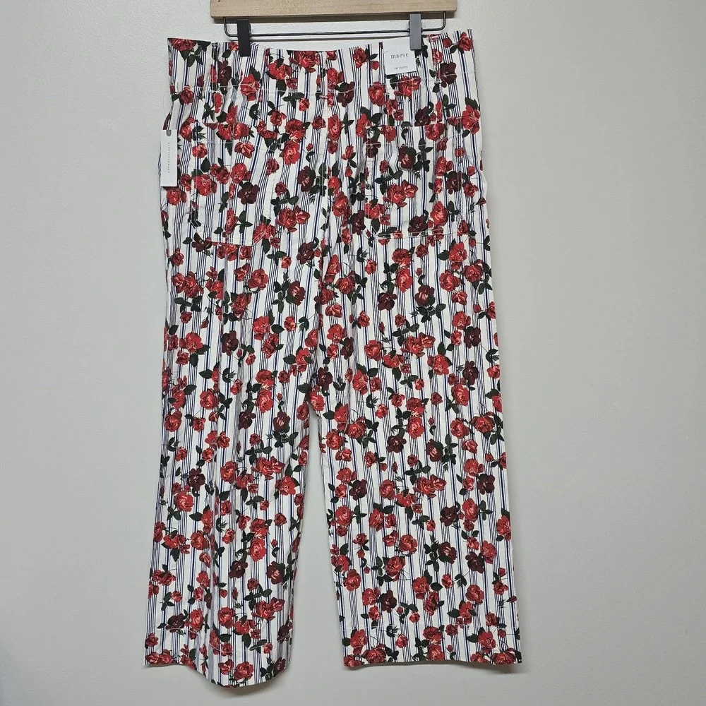 Anthropologie Maeve The Colette Cropped Wide-Leg Rose Printed Pants Sz 34 NWT - Picture 4 of 9